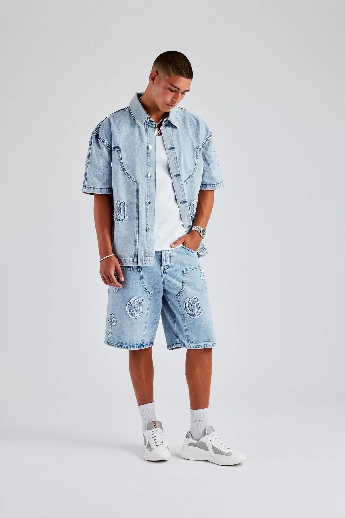 Raw Edge Applique Carpenter Denim Shirt