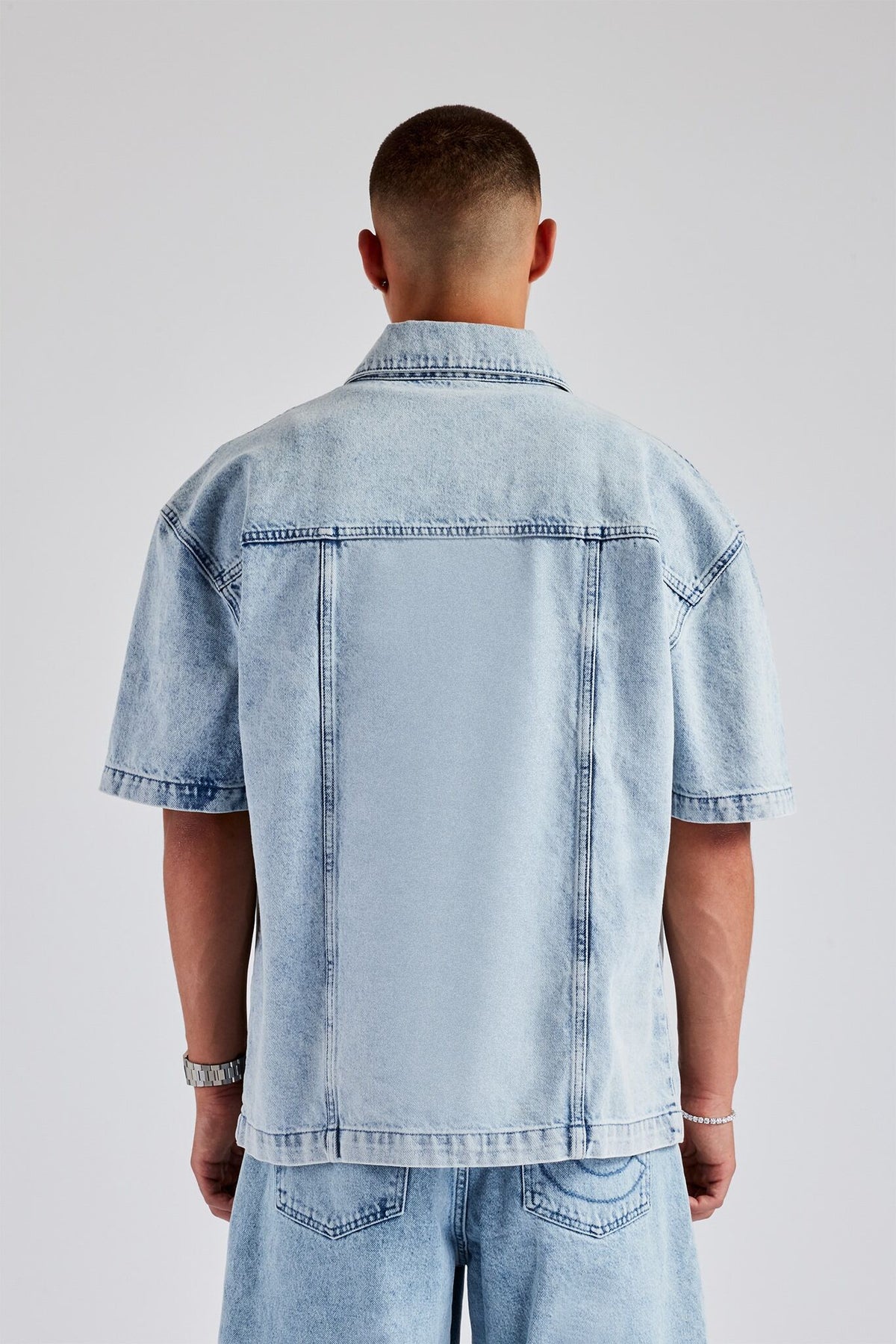 Raw Edge Applique Carpenter Denim Shirt