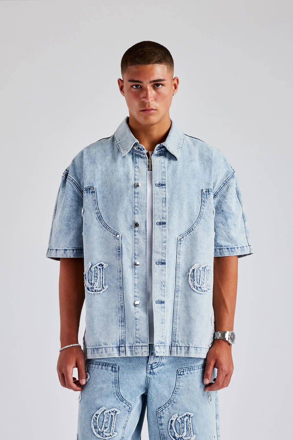 Raw Edge Applique Carpenter Denim Shirt