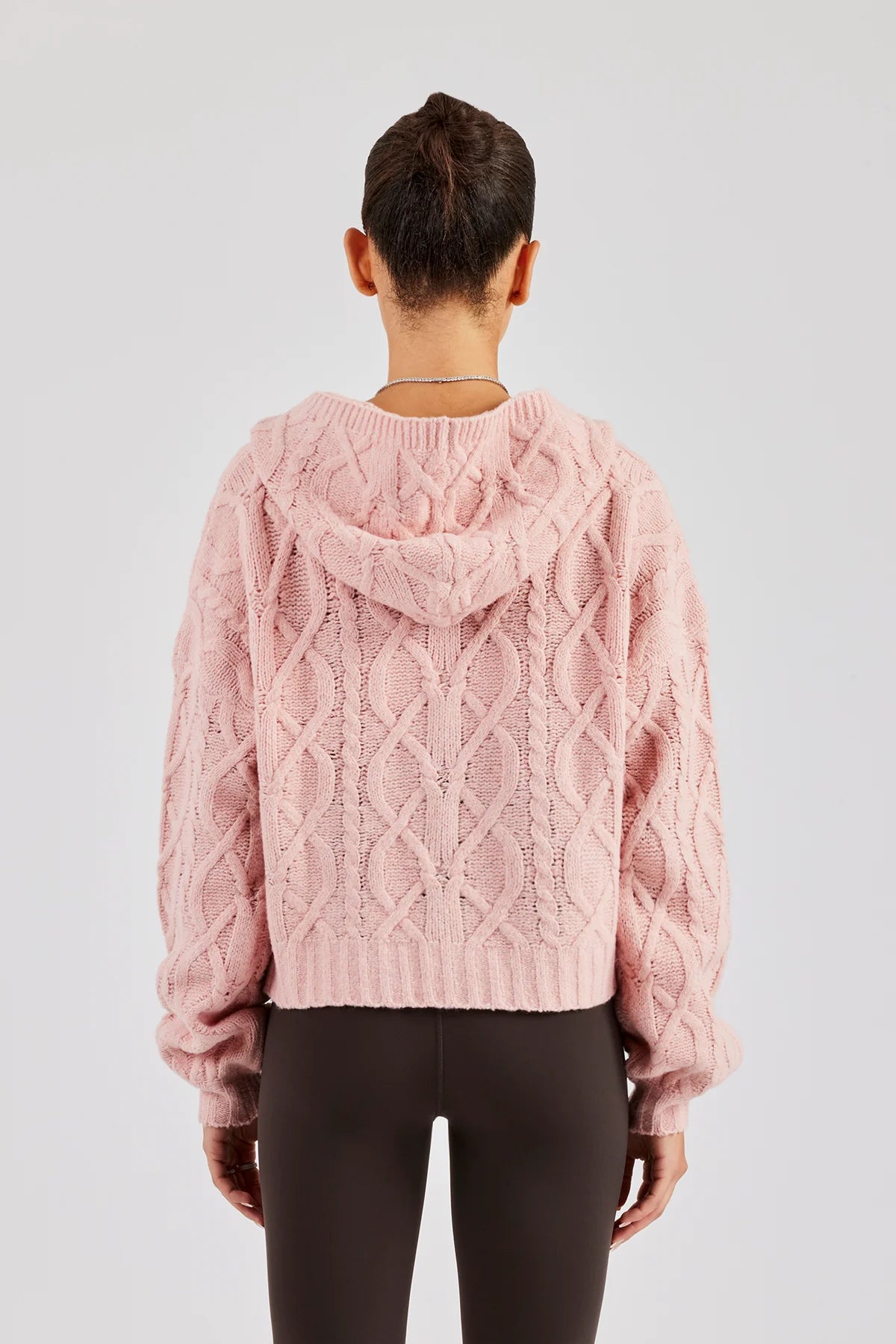 Cable Knit Zip Through Knit Hoodie