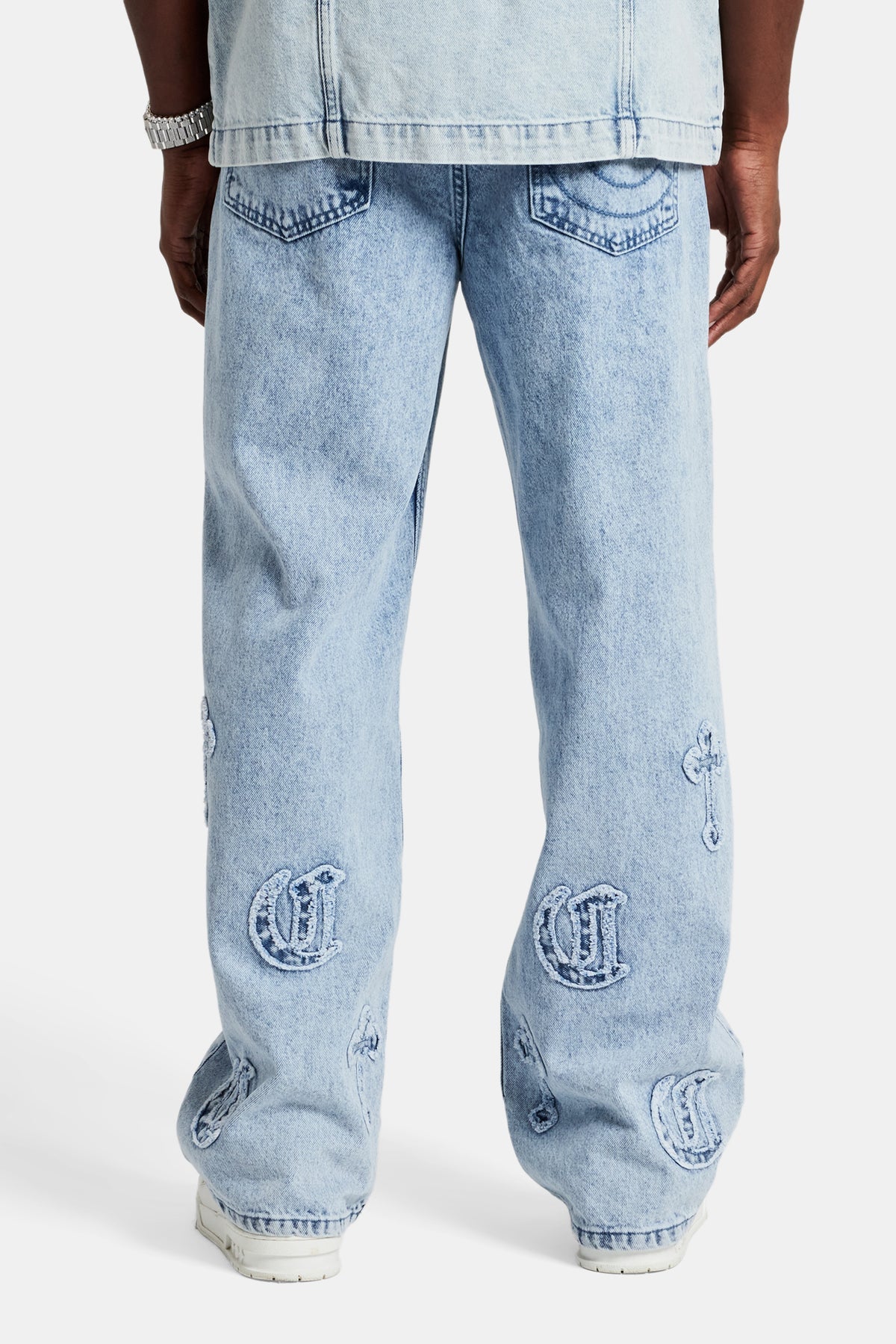 Raw Edge Applique Cross Baggy Jean