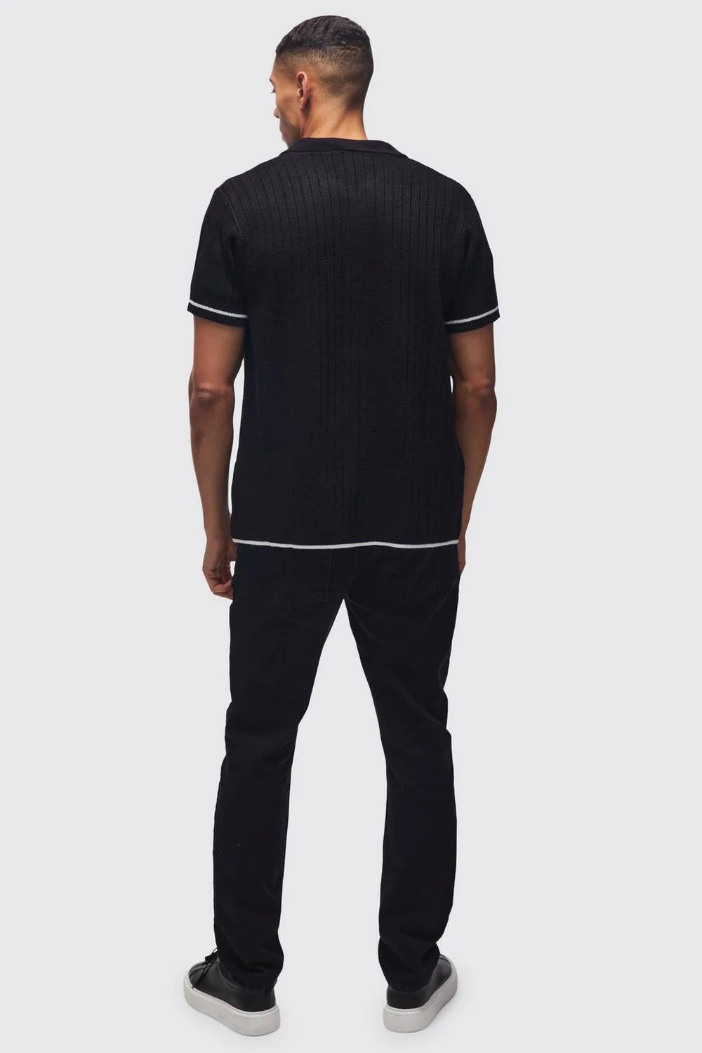 Stripe Knitted Zip Up Polo Shirt